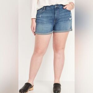 NWT Old Navy Plus Size OG Straight High Rise Denim Cuffed Shorts Distressed - 3X